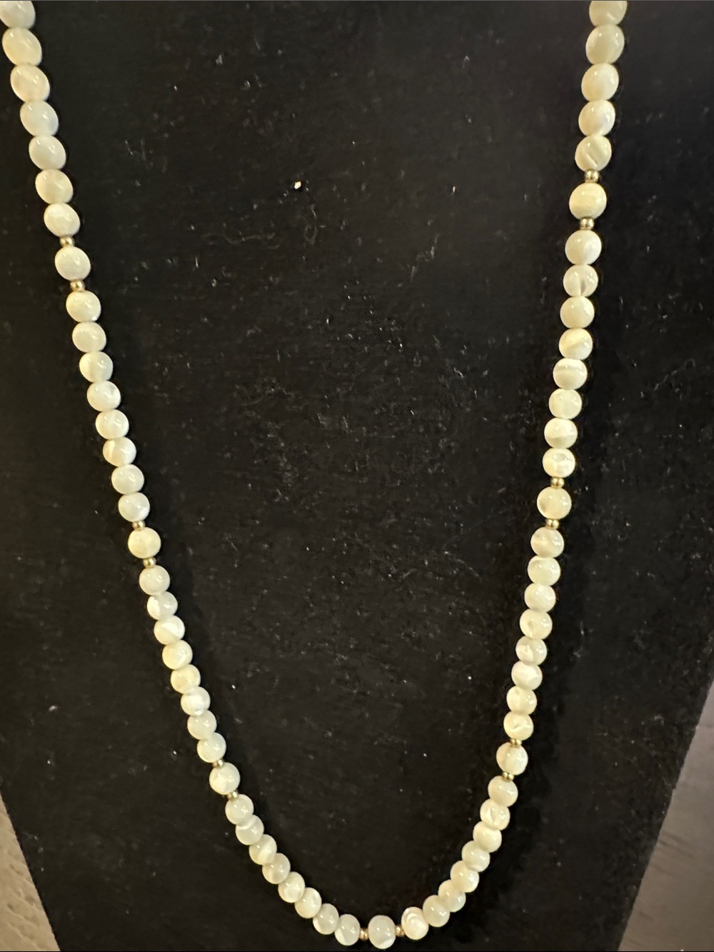 Vintage Mother of Pearl Beaded Necklace • 21" • Gold‑Tone Spacers • Barrel Clasp